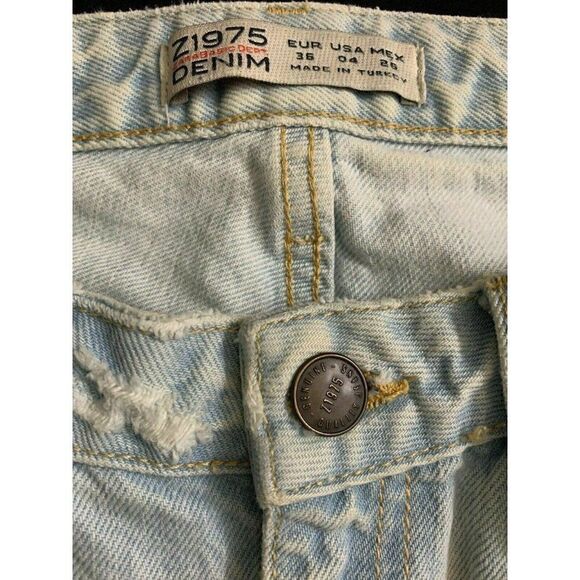 Zara Womens Light Blue Distressed Mid Rise Jeans Denim 4 Small - Picture 3 of 6